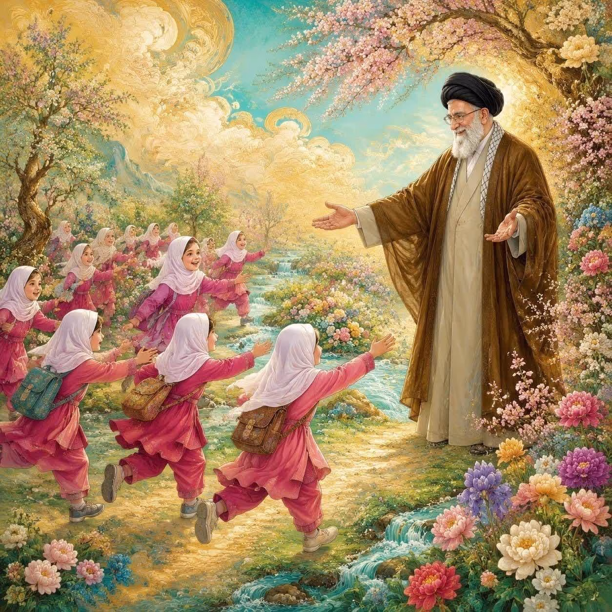 کودکان مدرسه شجره طیبه میناب در آغوش رهبر شهید
